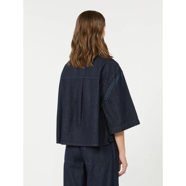 Max Mara Alare Laser Cut Denim Shirt in Navy | Shirts | Coveti