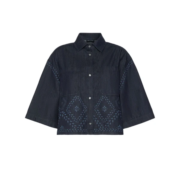 Max Mara Alare Laser Cut Denim Shirt in Navy | Shirts | Coveti