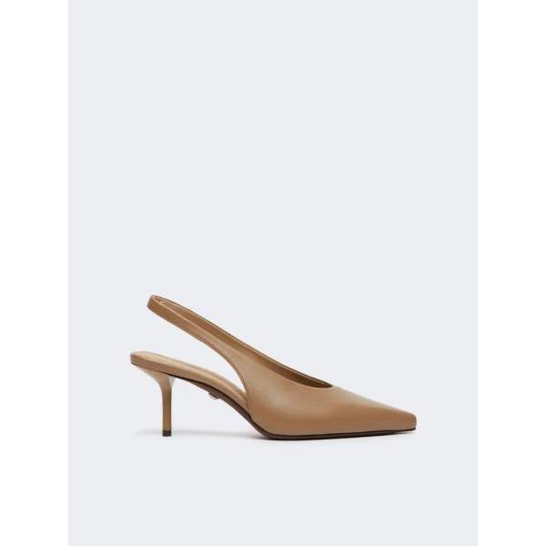 Max Mara Albata Nappa Leather Slingbacks in Mud | Heels | Coveti