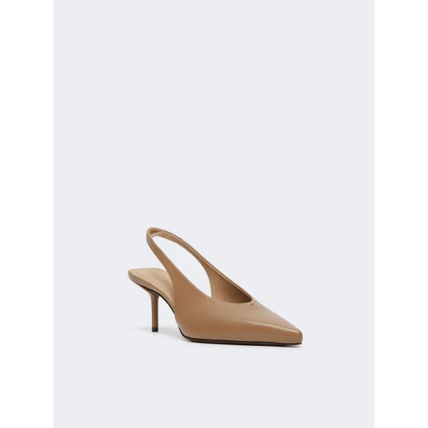Max Mara Albata Nappa Leather Slingbacks in Mud | Heels | Coveti