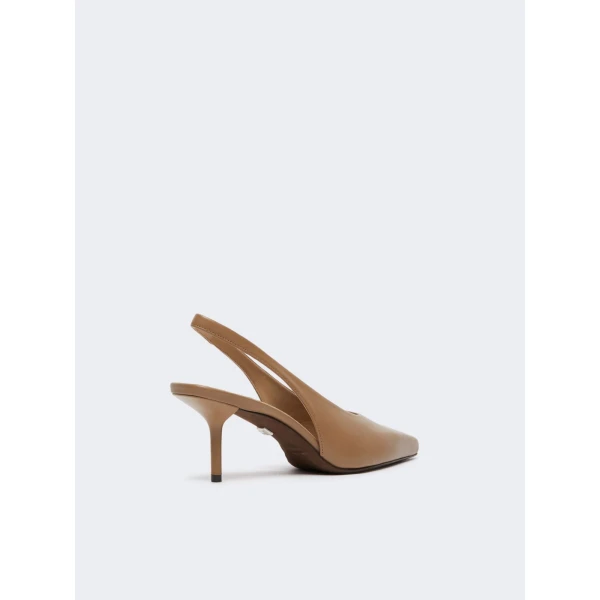 Max Mara Albata Nappa Leather Slingbacks in Mud | Heels | Coveti
