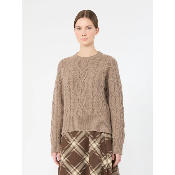 Max Mara Alben Cable Knit Wool Jumper in Hazelnut Brown | Sweaters | Coveti