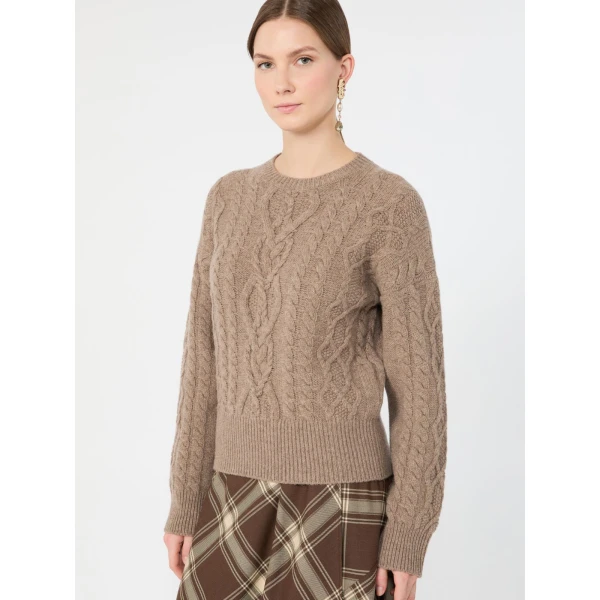 Max Mara Alben Cable Knit Wool Jumper in Hazelnut Brown | Sweaters | Coveti