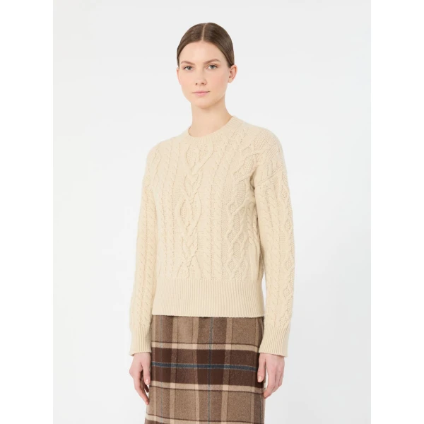 Max Mara Alben Cable Knit Wool Jumper in Ice Grey | Sweaters | Coveti