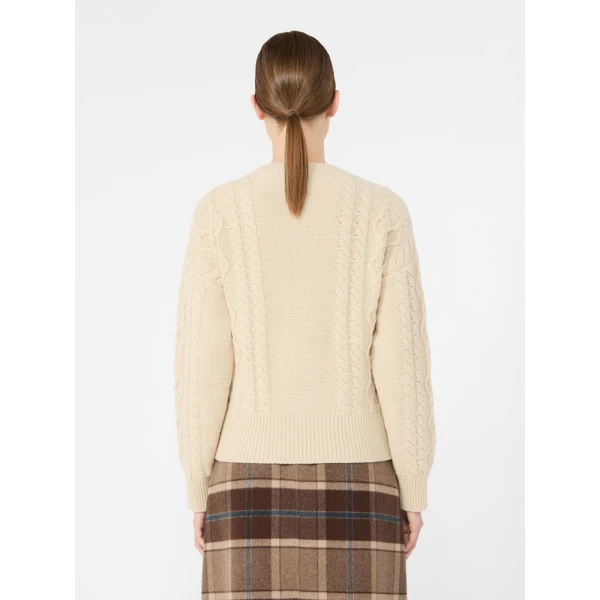 Max Mara Alben Cable Knit Wool Jumper in Ice Grey | Sweaters | Coveti