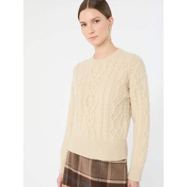 Max Mara Alben Cable Knit Wool Jumper in Ice Grey | Sweaters | Coveti