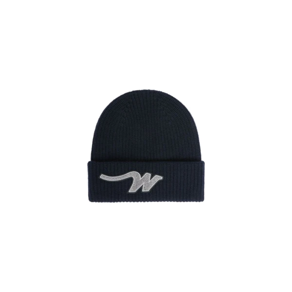 Max Mara Alben Wool W Patch Beanie in Navy | Hats | Coveti