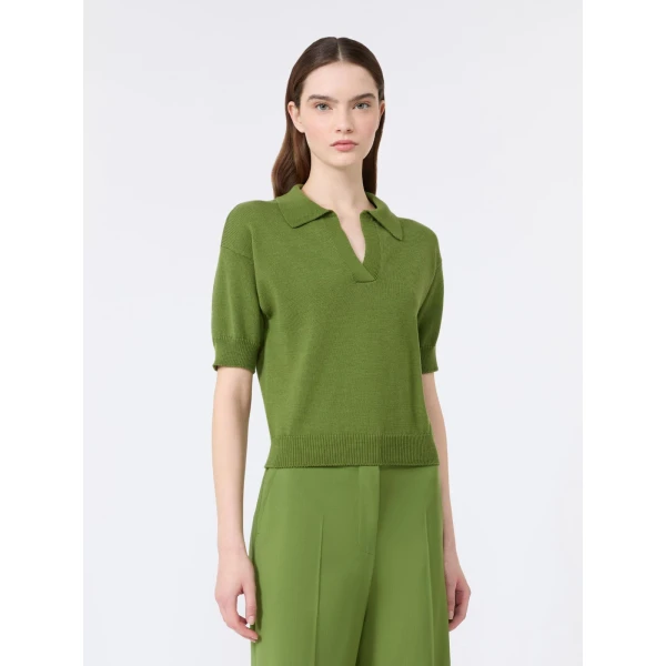 Max Mara Albero Cotton Polo Collar Jumper in Green | Sweaters | Coveti