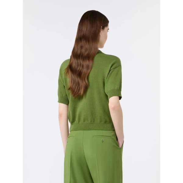 Max Mara Albero Cotton Polo Collar Jumper in Green | Sweaters | Coveti