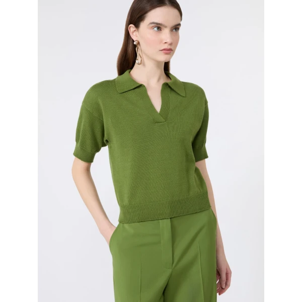 Max Mara Albero Cotton Polo Collar Jumper in Green | Sweaters | Coveti
