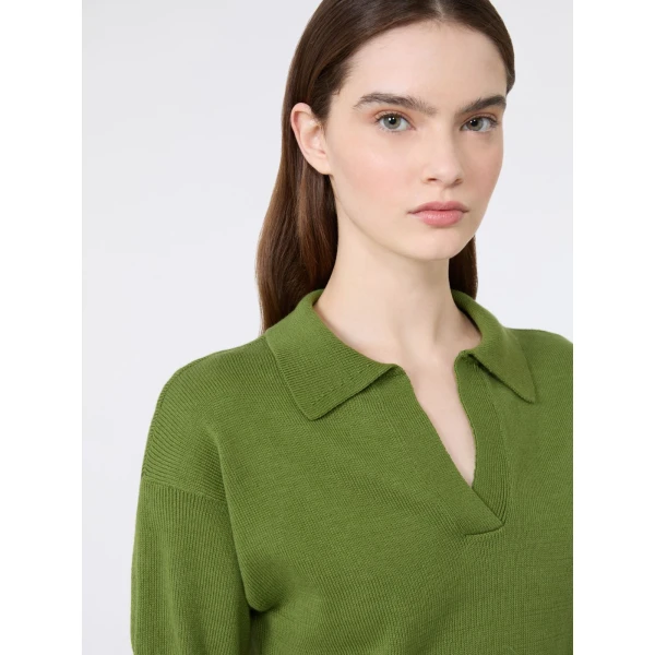 Max Mara Albero Cotton Polo Collar Jumper in Green | Sweaters | Coveti