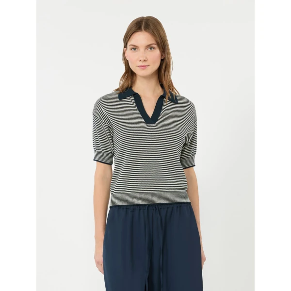 Max Mara Albero Cotton Polo Collar Jumper in Navy | Sweaters | Coveti