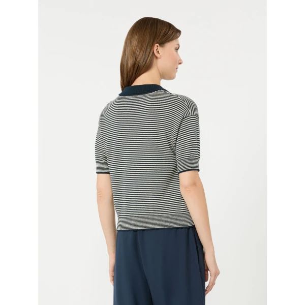 Max Mara Albero Cotton Polo Collar Jumper in Navy | Sweaters | Coveti