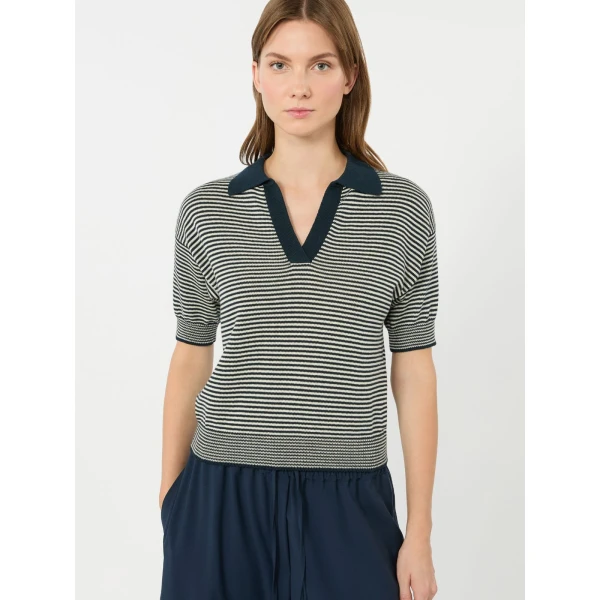 Max Mara Albero Cotton Polo Collar Jumper in Navy | Sweaters | Coveti