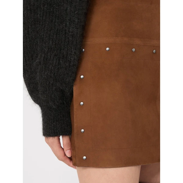 Max Mara Alcano Short Suede Skirt in Brown | Leather Skirts | Coveti