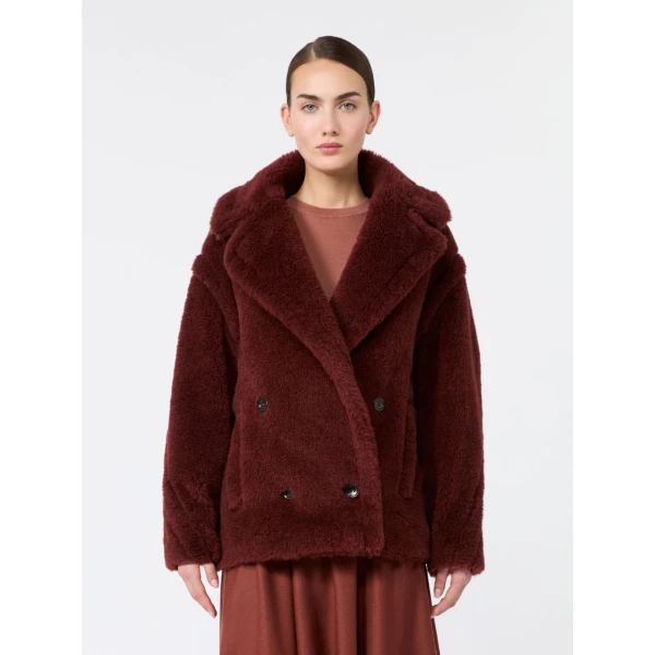 Max Mara Alcuno Alpaca and Wool Teddy Cropped Biker Jacket in Rust | Jackets | Coveti
