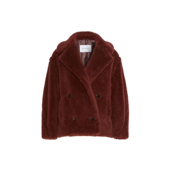 Alcuno Alpaca and Wool Teddy Cropped Biker Jacket in Rust