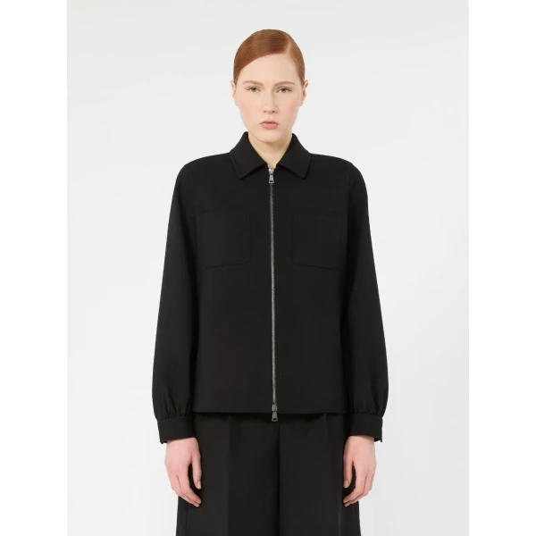 Max Mara Alfio Woollen Cloth Shacket in Black | Wool Coat | Coveti