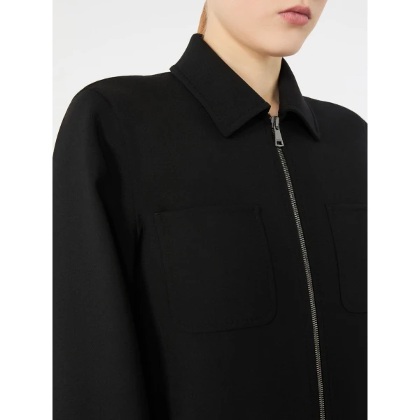 Max Mara Alfio Woollen Cloth Shacket in Black | Wool Coat | Coveti