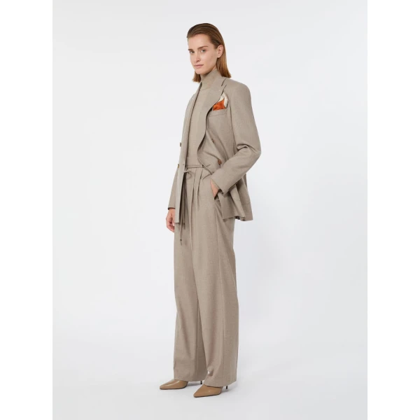 Max Mara Alibi Slim Cashmere Foule Trousers in Sand | Tailored pants | Coveti