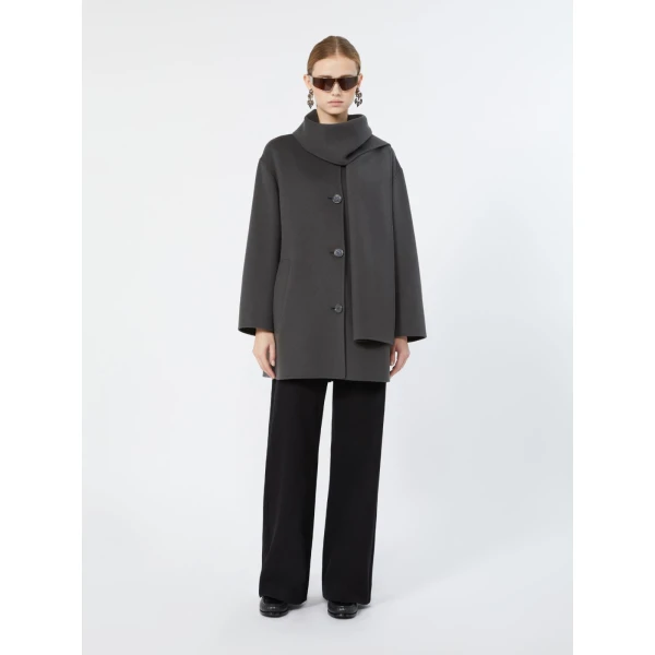 Max Mara Alicia Short Wool Coat with Scarf in Dark Grey | Wool Coat | Coveti