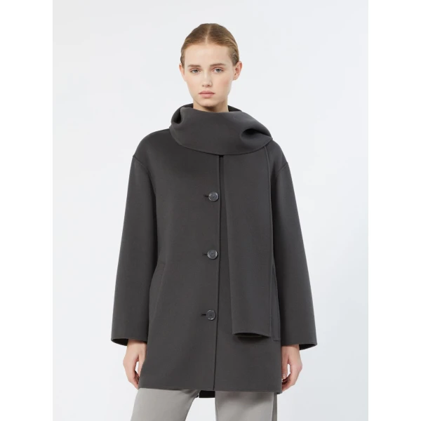 Max Mara Alicia Short Wool Coat with Scarf in Dark Grey | Wool Coat | Coveti
