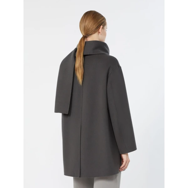 Max Mara Alicia Short Wool Coat with Scarf in Dark Grey | Wool Coat | Coveti