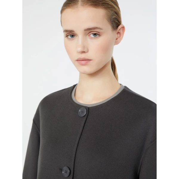 Max Mara Alicia Short Wool Coat with Scarf in Dark Grey | Wool Coat | Coveti