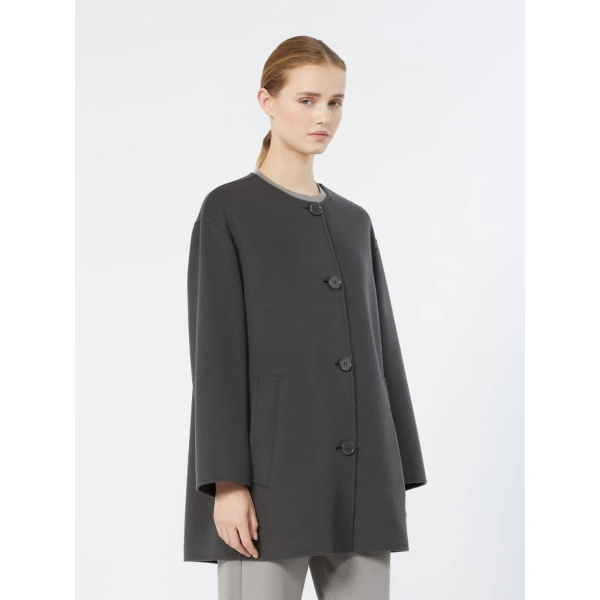 Max Mara Alicia Short Wool Coat with Scarf in Dark Grey | Wool Coat | Coveti