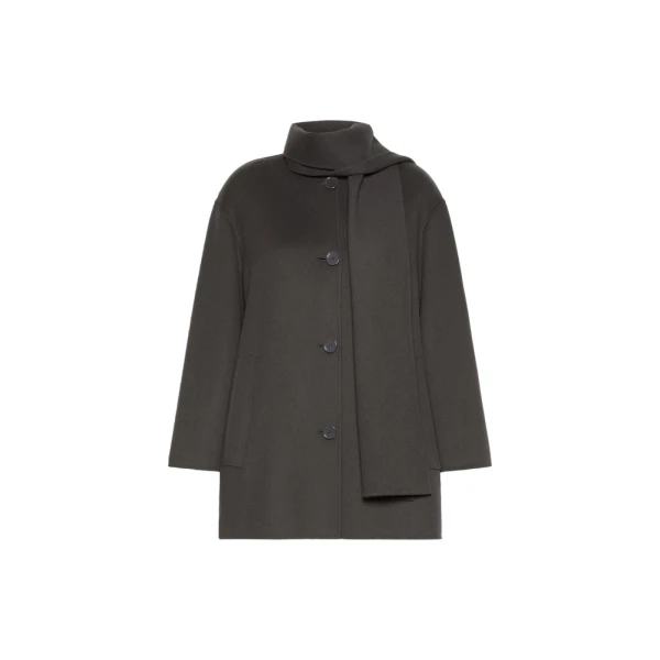 Alicia Short Wool Coat with Scarf in Dark Grey