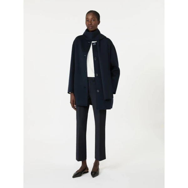 Max Mara Alicia Short Wool Coat with Scarf in Midnight Blue | Wool Coat | Coveti