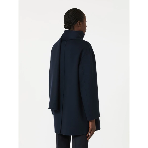 Max Mara Alicia Short Wool Coat with Scarf in Midnight Blue | Wool Coat | Coveti