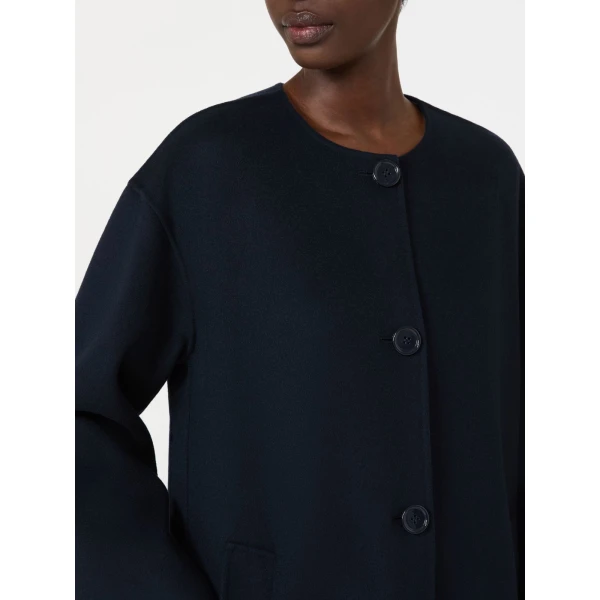 Max Mara Alicia Short Wool Coat with Scarf in Midnight Blue | Wool Coat | Coveti