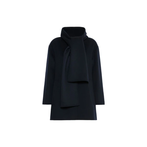 Max Mara Alicia Short Wool Coat with Scarf in Midnight Blue | Wool Coat | Coveti