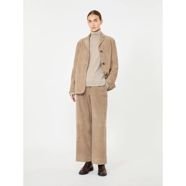 Max Mara Allegra Wool Polo-Neck Sweater with Elbow Patches in Beige | Turtlenecks | Coveti
