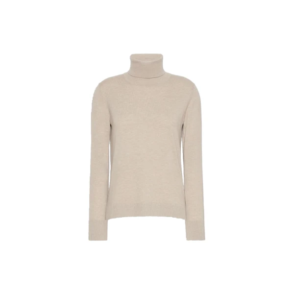 Max Mara Allegra Wool Polo-Neck Sweater with Elbow Patches in Beige | Turtlenecks | Coveti