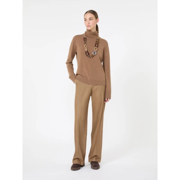Max Mara Allegra Wool Polo-Neck Sweater with Elbow Patches in Camel | Turtlenecks | Coveti