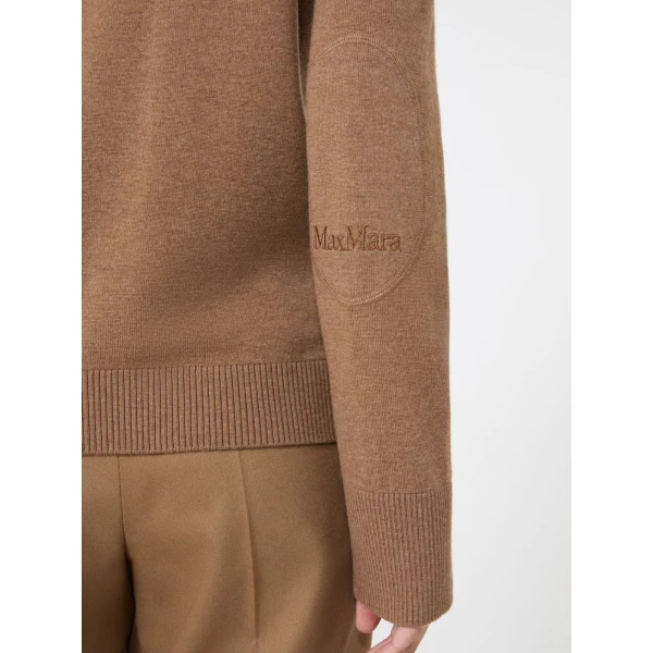 Max Mara Allegra Wool Polo-Neck Sweater with Elbow Patches in Camel | Turtlenecks | Coveti