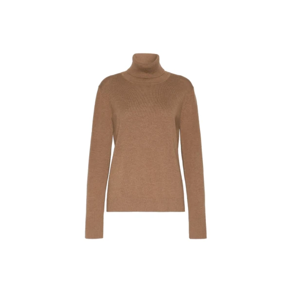 Max Mara Allegra Wool Polo-Neck Sweater with Elbow Patches in Camel | Turtlenecks | Coveti