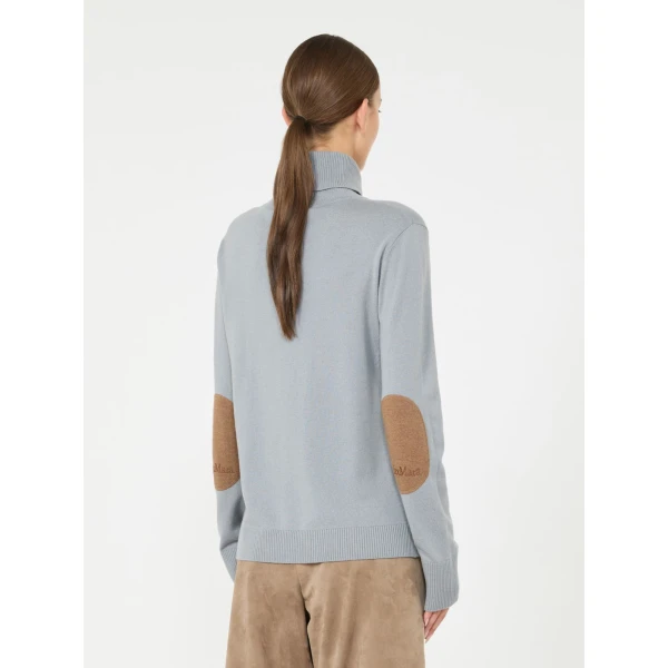 Max Mara Allegra Wool Polo-Neck Sweater with Elbow Patches in Light Blue | Turtlenecks | Coveti