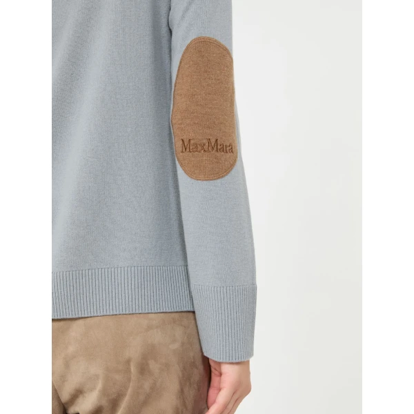Max Mara Allegra Wool Polo-Neck Sweater with Elbow Patches in Light Blue | Turtlenecks | Coveti