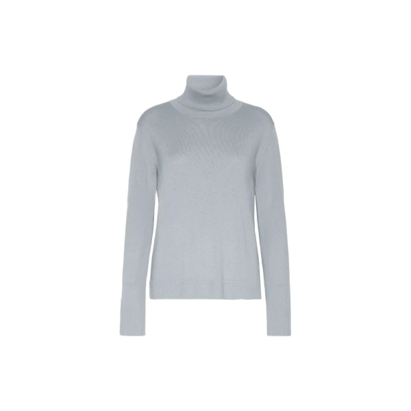 Allegra Wool Polo-Neck Sweater with Elbow Patches in Light Blue