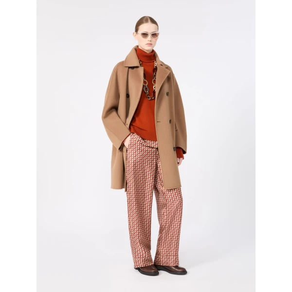 Max Mara Allegra Wool Polo-Neck Sweater with Elbow Patches in Orange | Turtlenecks | Coveti