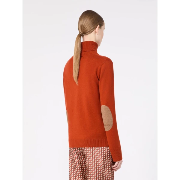 Max Mara Allegra Wool Polo-Neck Sweater with Elbow Patches in Orange | Turtlenecks | Coveti