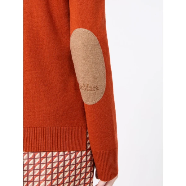 Max Mara Allegra Wool Polo-Neck Sweater with Elbow Patches in Orange | Turtlenecks | Coveti