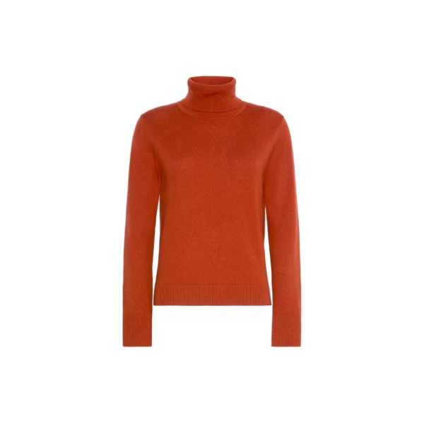 Max Mara Allegra Wool Polo-Neck Sweater with Elbow Patches in Orange | Turtlenecks | Coveti