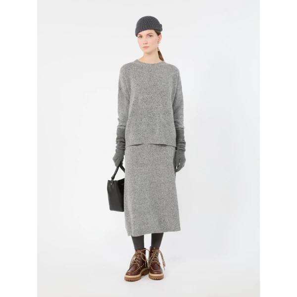 Max Mara Aloa Flared Wool-Blend Tweed Skirt in Medium Grey | Midi Skirts | Coveti
