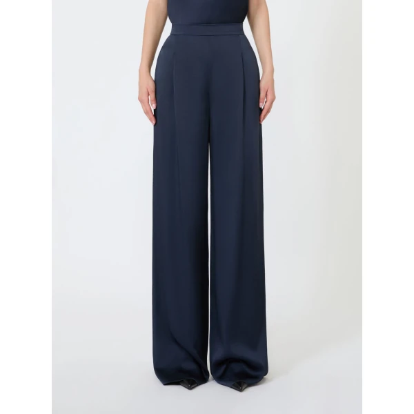Max Mara Alpaca Envers Satin Palazzo Trousers in Midnight Blue | Wide leg pants | Coveti