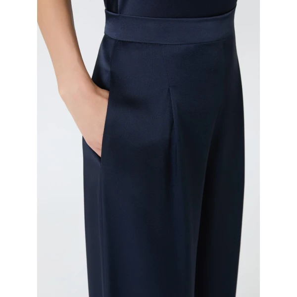 Max Mara Alpaca Envers Satin Palazzo Trousers in Midnight Blue | Wide leg pants | Coveti