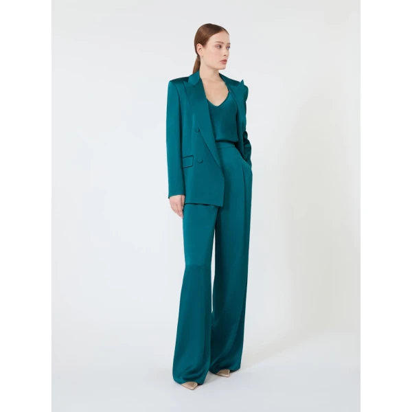 Max Mara Alpaca Envers Satin Palazzo Trousers in Oil Green | Wide leg pants | Coveti